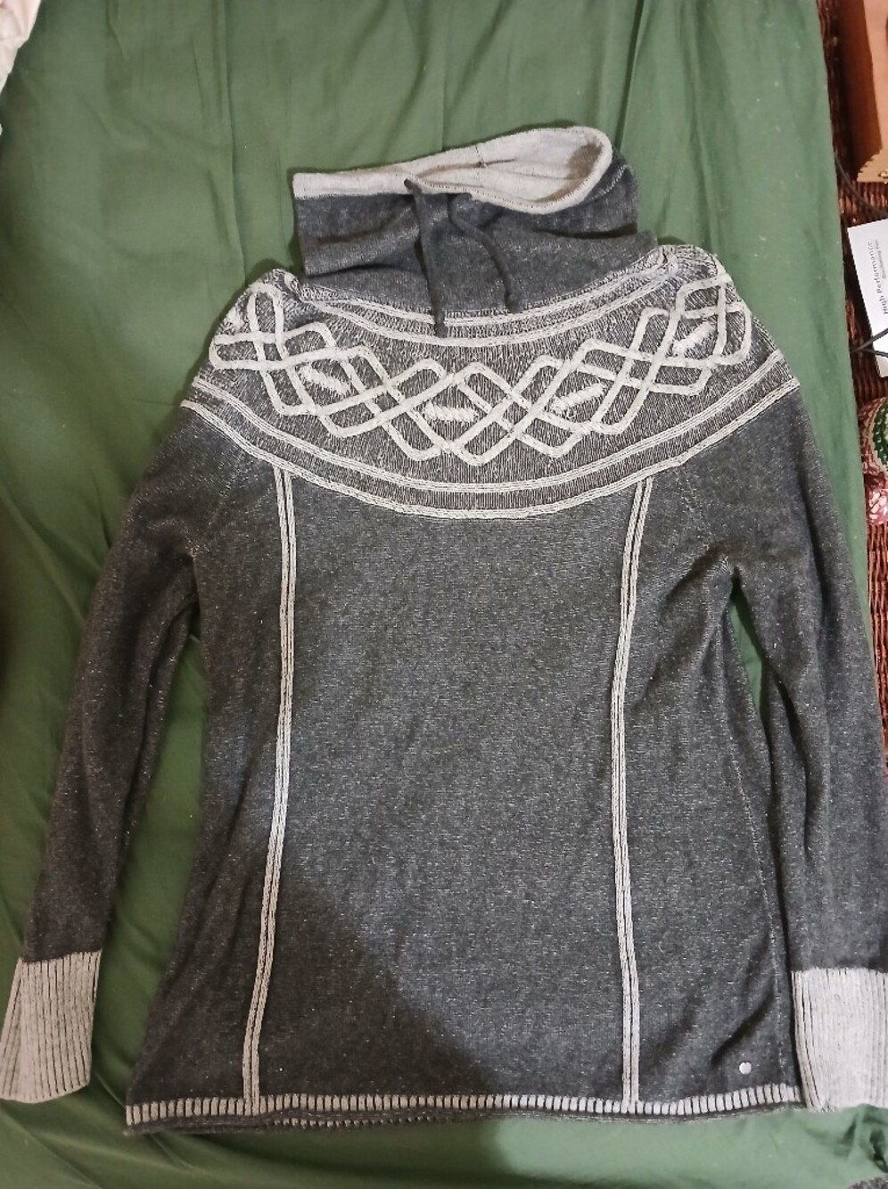 Calvin Klein Jeans Dark Gray Cowl Neck Sweater with Cream Stitching